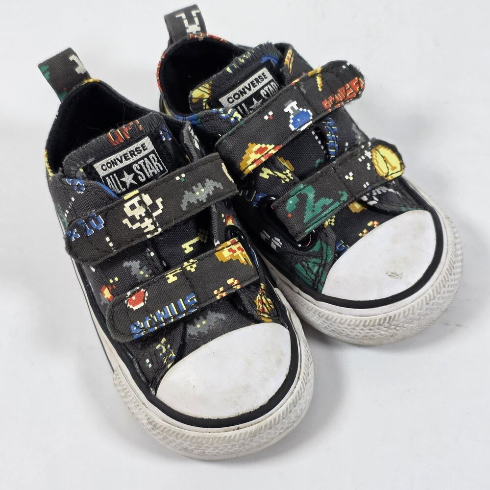 Converse All Star Low Sneakers Video Game Print Infant Toddler 5 Black Multi